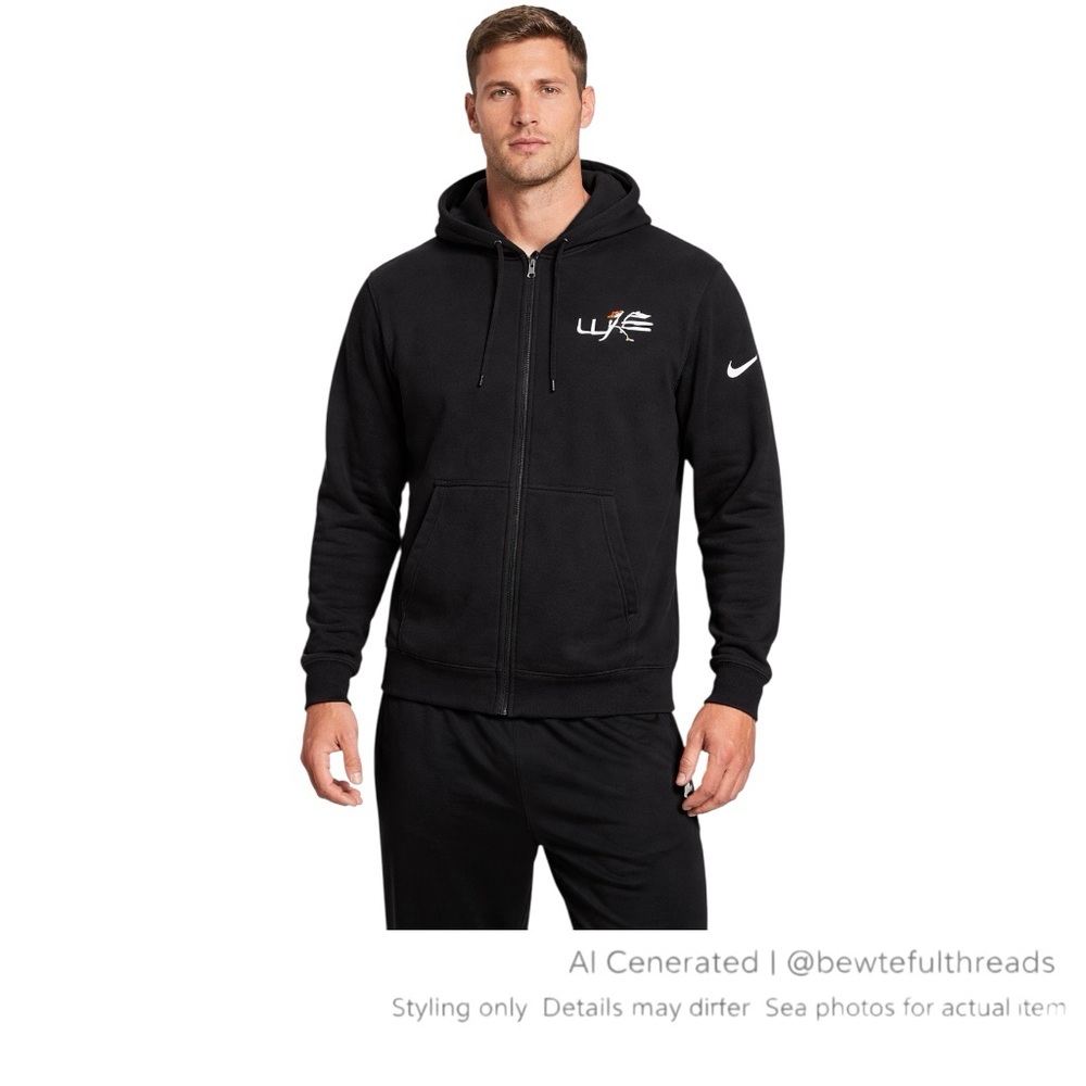 Nike Black Full Zip Hoodie Mens L Athletic Gym Swoosh Graphic